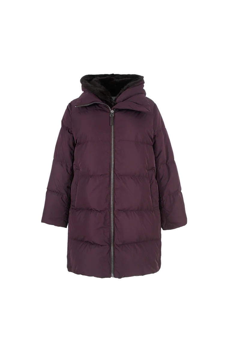 "A" Line Down Jacket in Mink Fur in Burgundy
