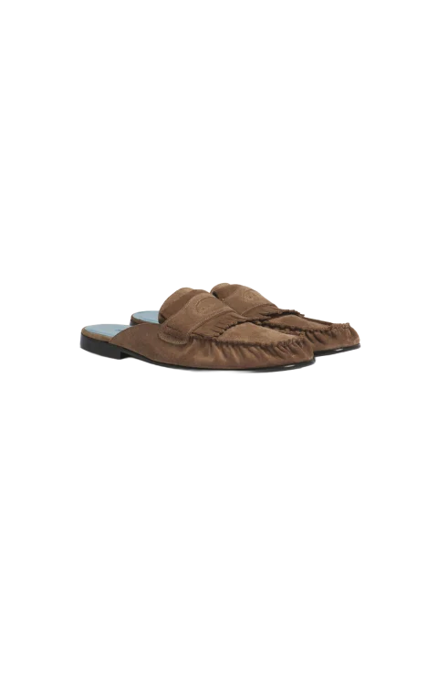 Suede Sabot with Fringe Trim — снимка 2