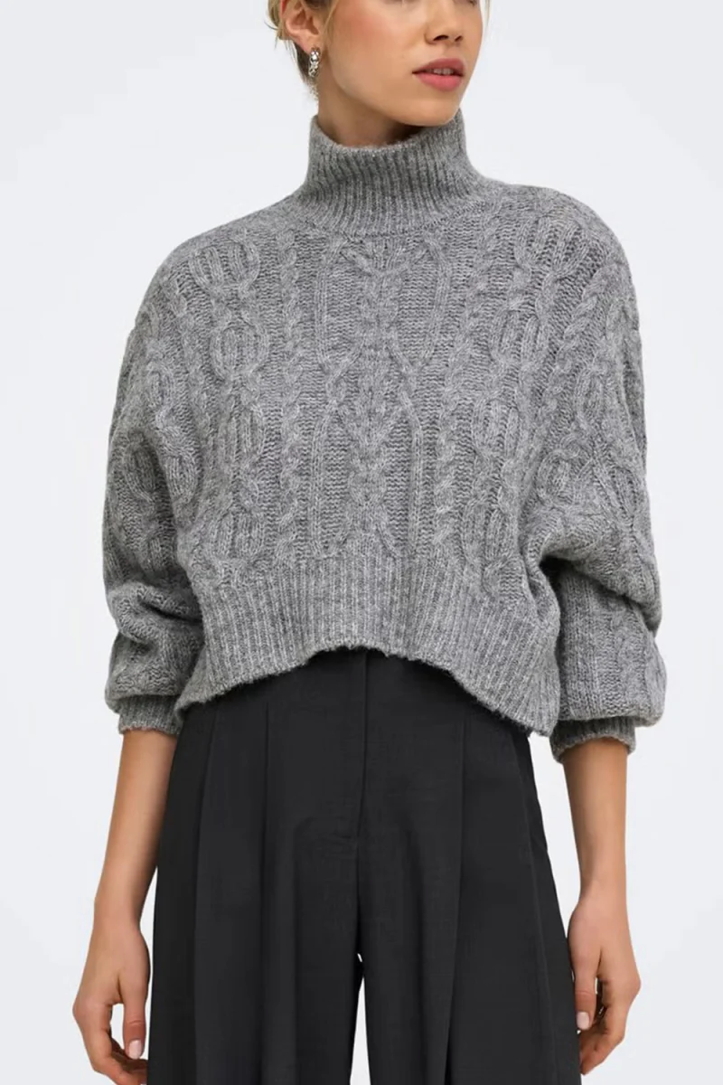 Плетено Onlhilde Short Cable 15375336 BS000087 medium grey melange — снимка 2