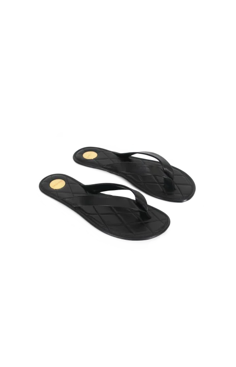 Women's Leather Flip Flop Sandals in Black — снимка 2