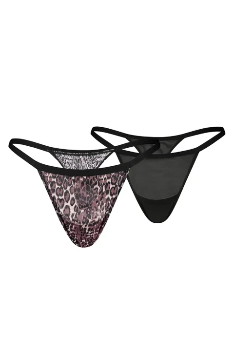 Бельо (Pack of 2) Animal Mesh Tanga Strings 701239582 001 black combo