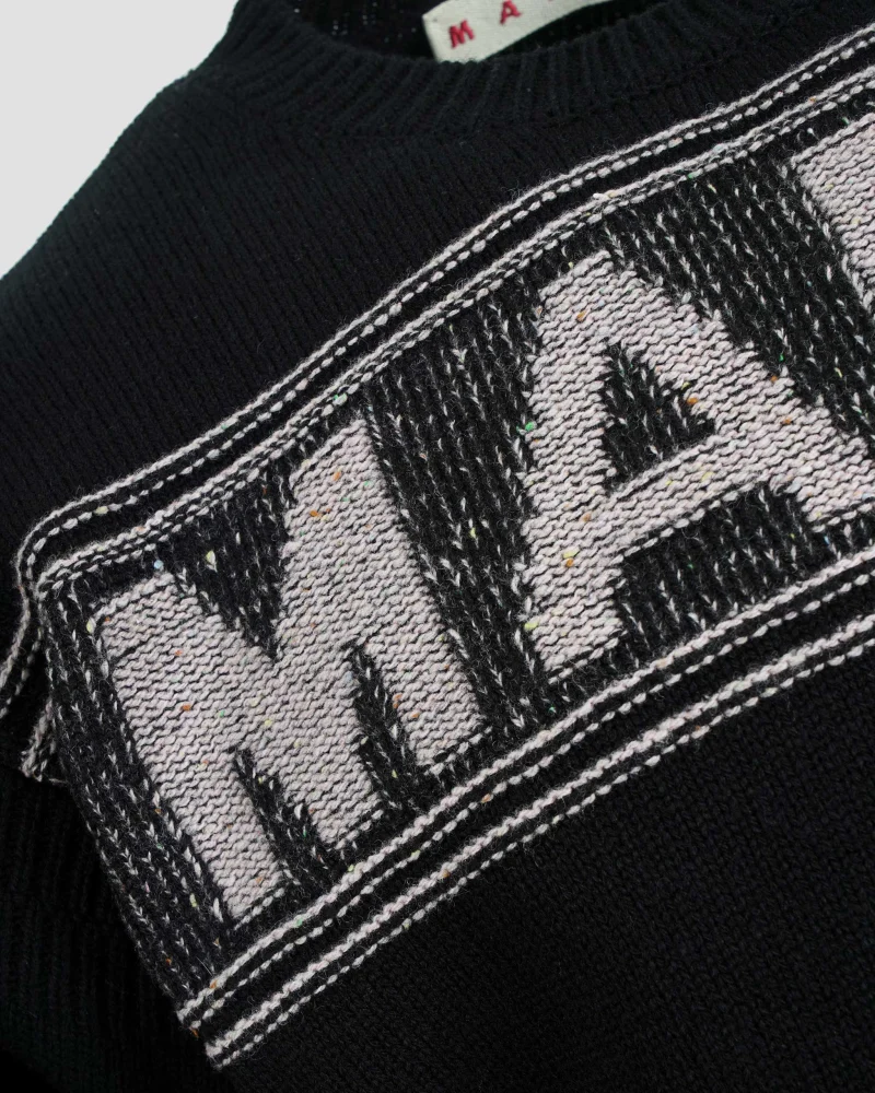 Black Wool Jumper with Maxi Marni Intarsia — снимка 2