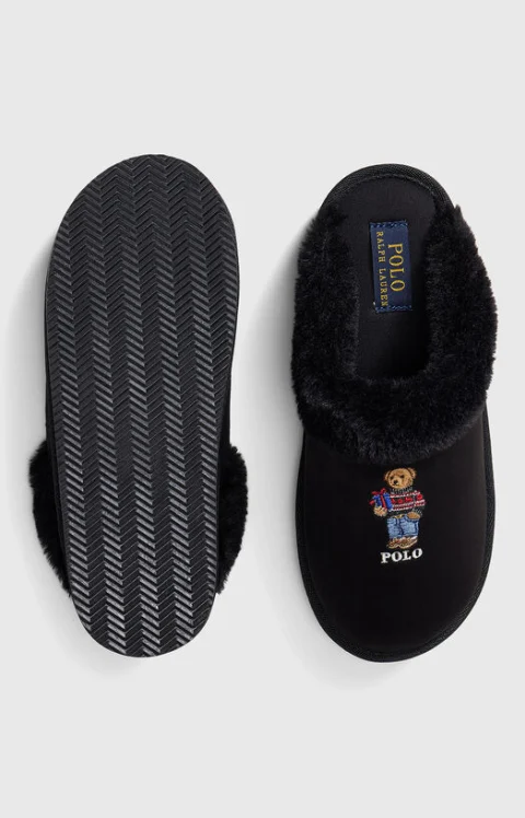 Черни домашни пантофи с POLO BEAR бродерия — снимка 3