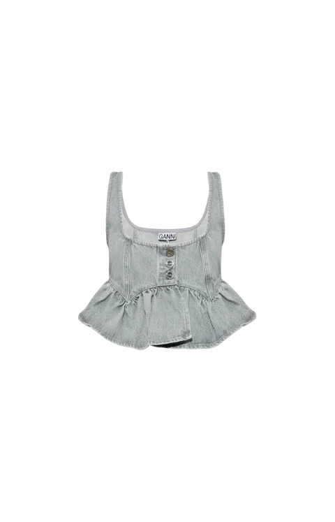 Ruffled Peplum Blouse in Grey