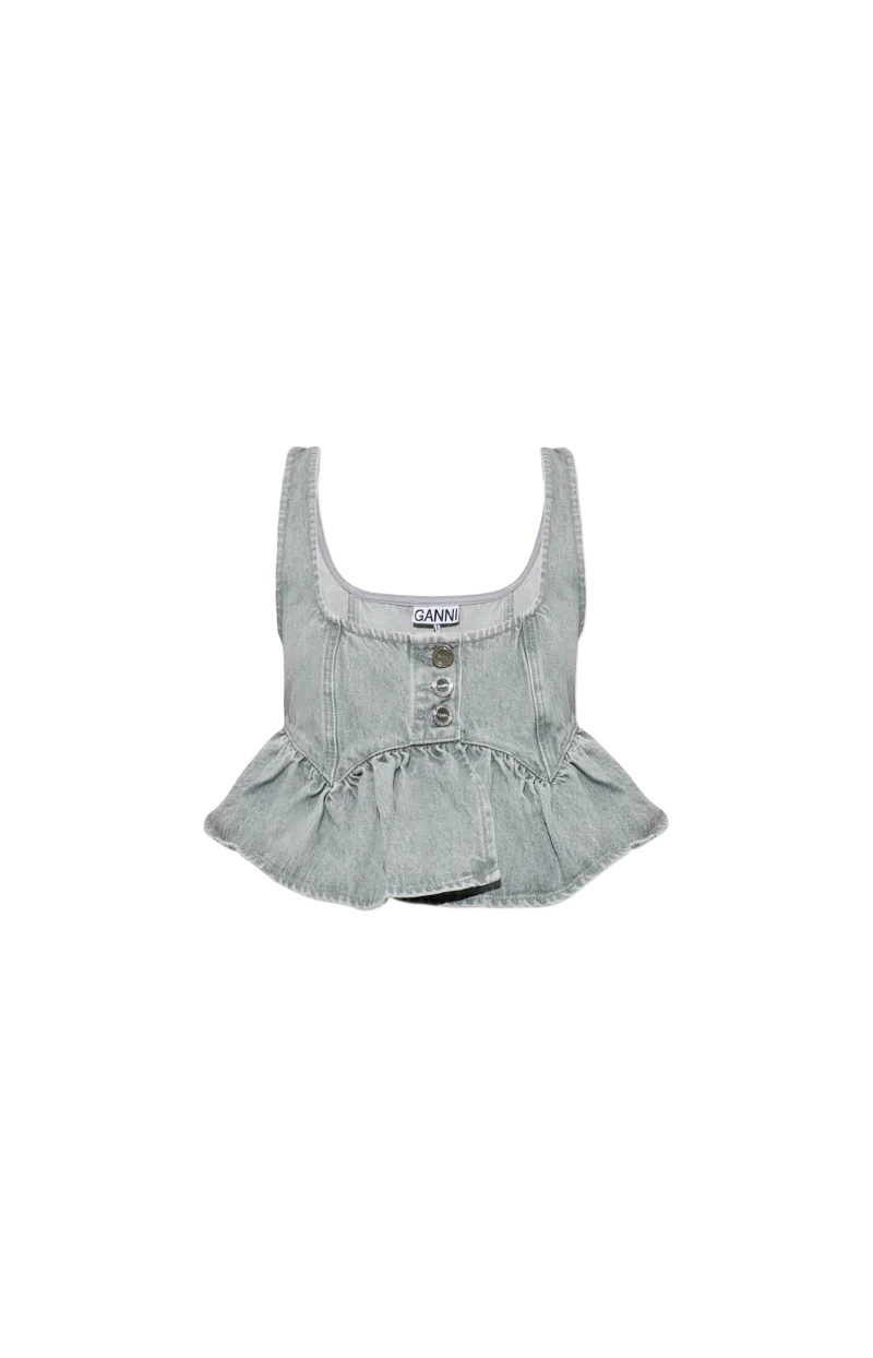 Ruffled Peplum Blouse in Grey