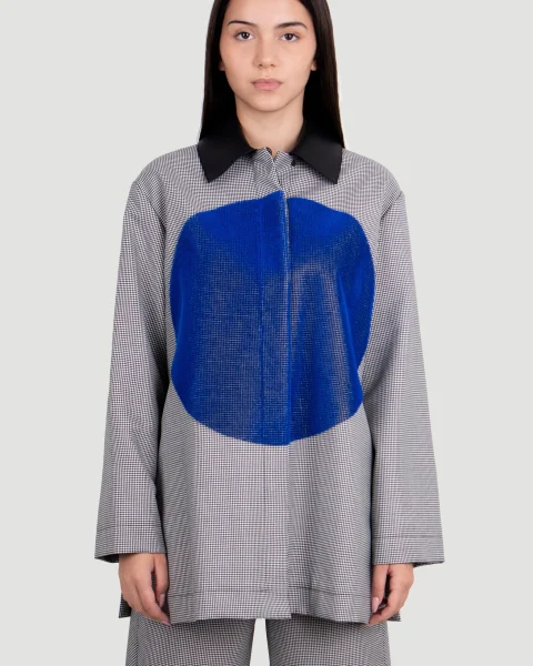 Circle Embroidered Overshirt in Wool