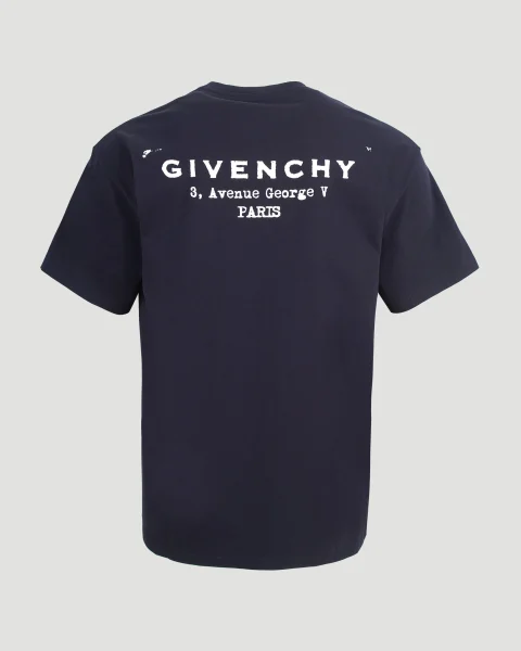 T-Shirt in Cotton with Givenchy Stamp Print in Navy — снимка 3