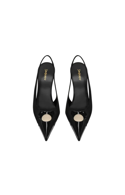 Louis Slingback Pumps in Patent Leather and Satin in Black — снимка 3
