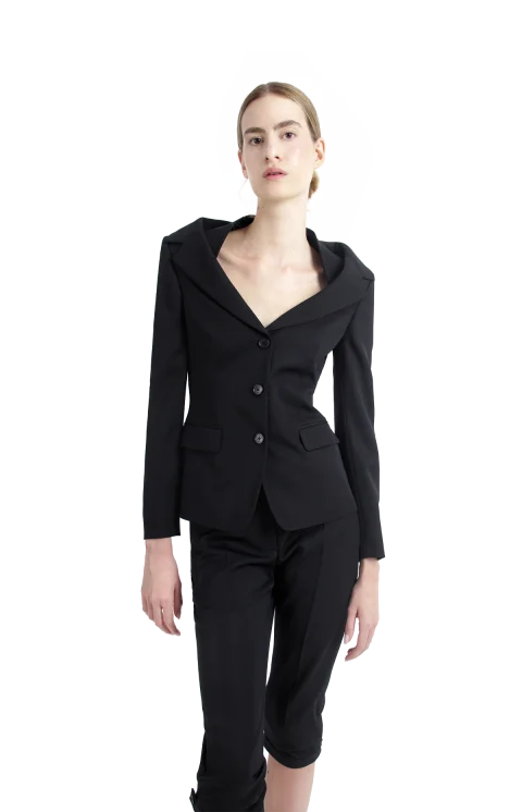 Off-the-Shoulder Harness Jacket in Black — снимка 2