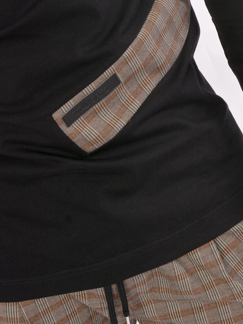 Черна блуза с карирани детайли Long sleeve checked t-shirt — снимка 6