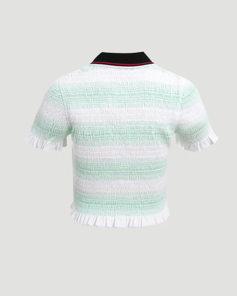 Stripe Shirred Polo Shirt — снимка 3