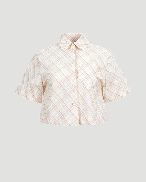 Cropped Check Cotton Shirt in Dusky Rose