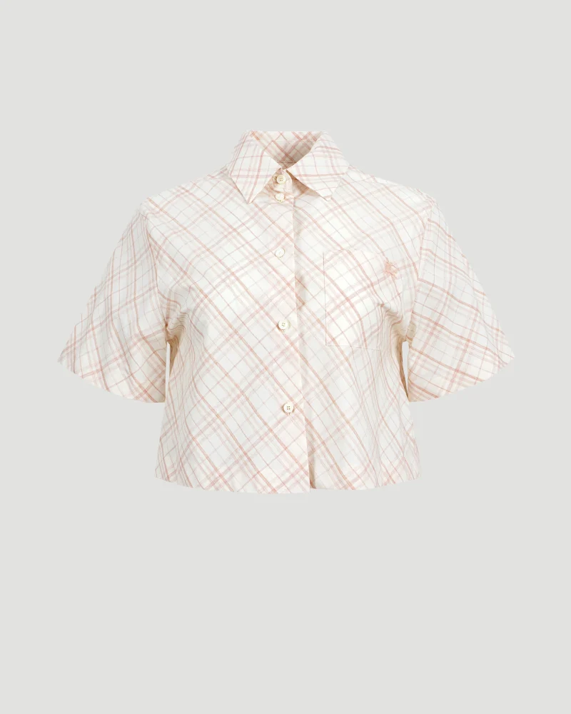 Cropped Check Cotton Shirt in Dusky Rose