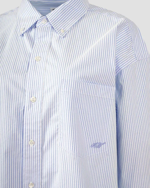 Cotton Oxford Oversize Shirt in Blue and White — снимка 2