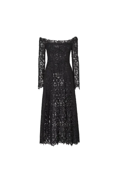 Macramé Lace Dress in Black