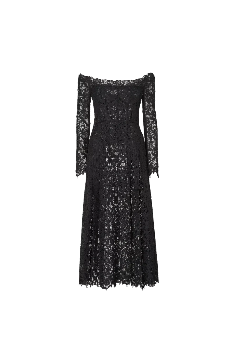 Macramé Lace Dress in Black