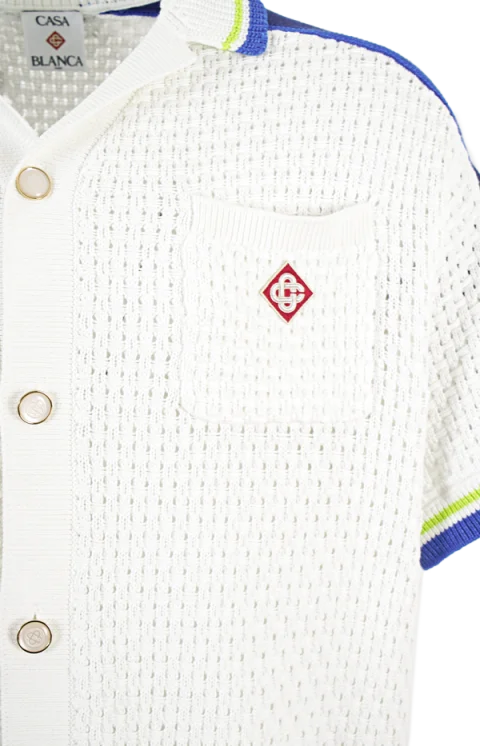 White & Blue Short Sleeve Crochet Shirt — снимка 3