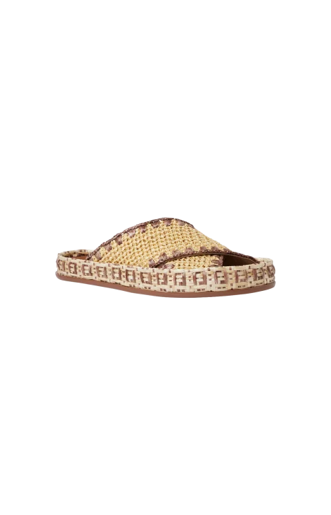 Beige Raffia-Effect Material Slides — снимка 2