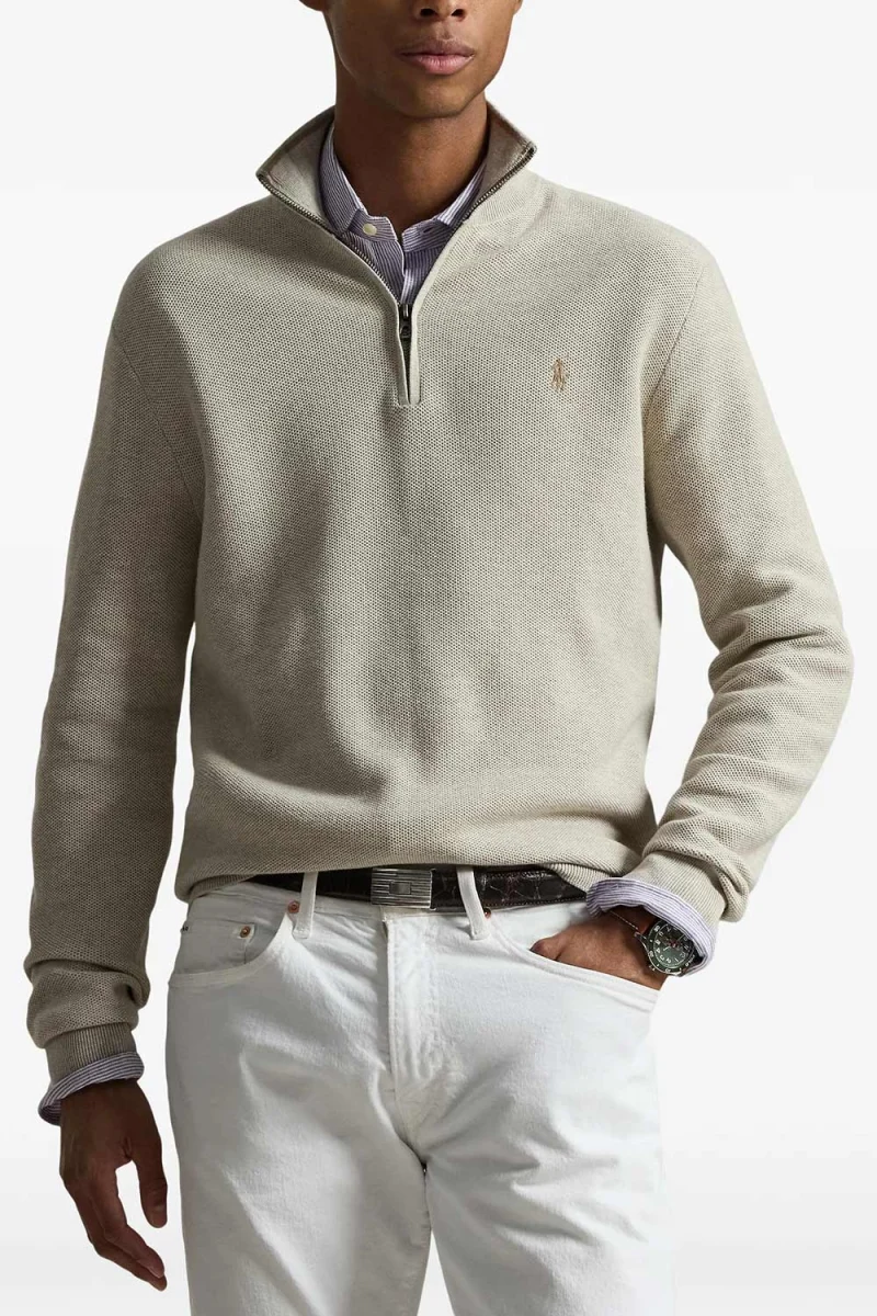 Плетено 32/2 Cotton-Half Zip 710B18060003 200 brown — снимка 2