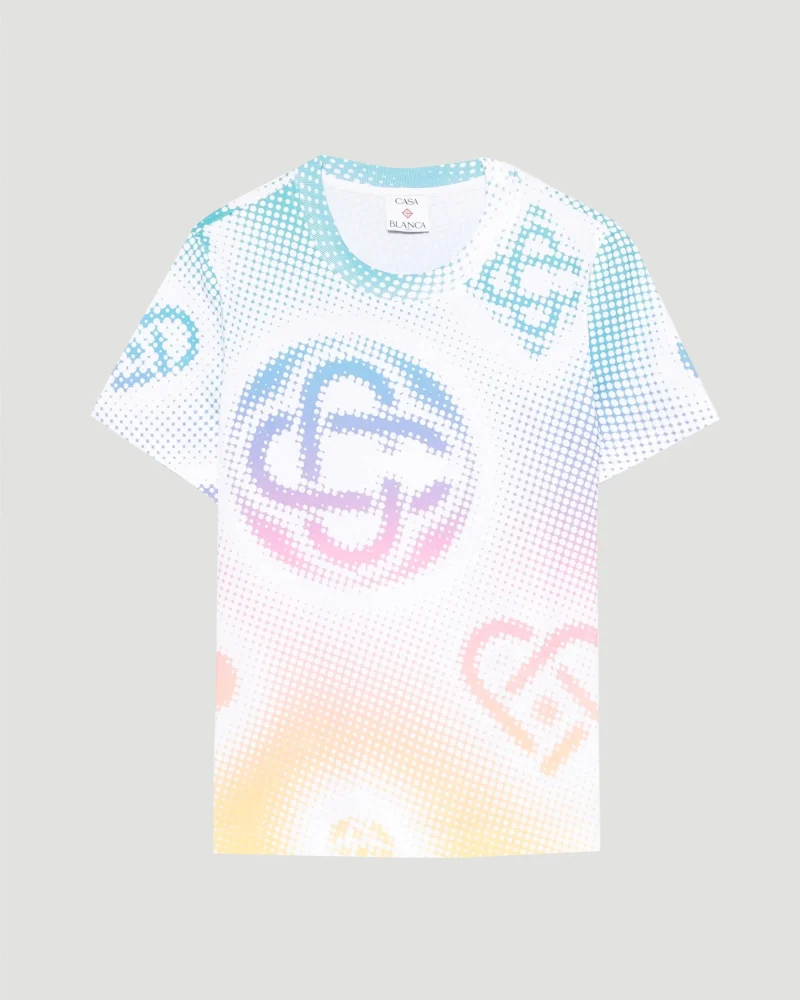 Halftone Logo Fitted Short Sleeve T‑Shirt