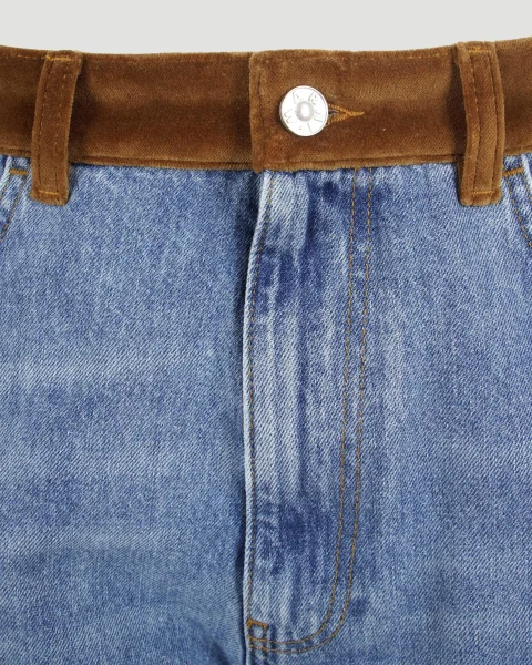 Blue Denim Trousers with Velvet Waistband — снимка 3