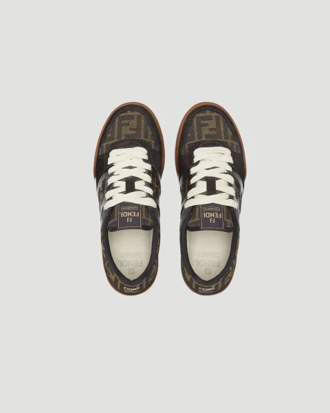 Fendi Match Sneakers in Brown FF Jacquard and Black Suede — снимка 4