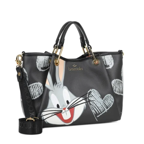 Дамска черна чанта Amy Looney Tunes Braccialini — снимка 6