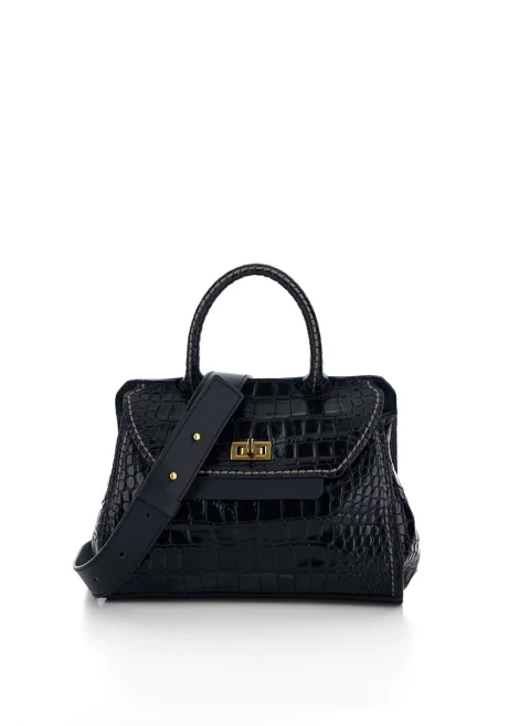 Кожена чанта 'Croc-effect' Visona Ornella — снимка 5