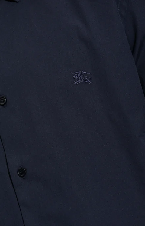 Stretch Cotton Shirt in Navy — снимка 2