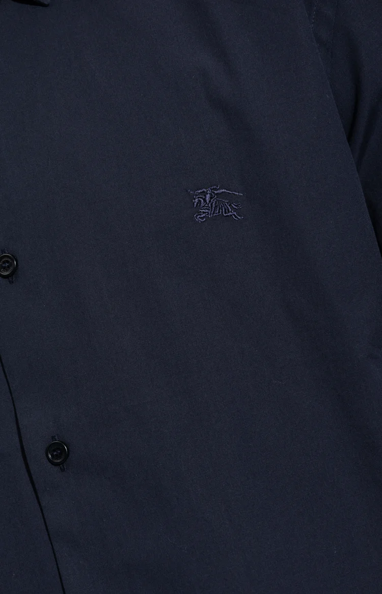 Stretch Cotton Shirt in Navy — снимка 2