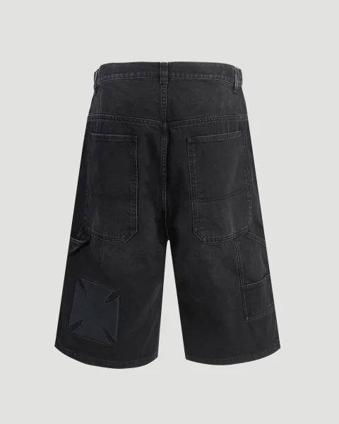 Biker Cross Hip-Hop Denim Shorts in Black — снимка 2