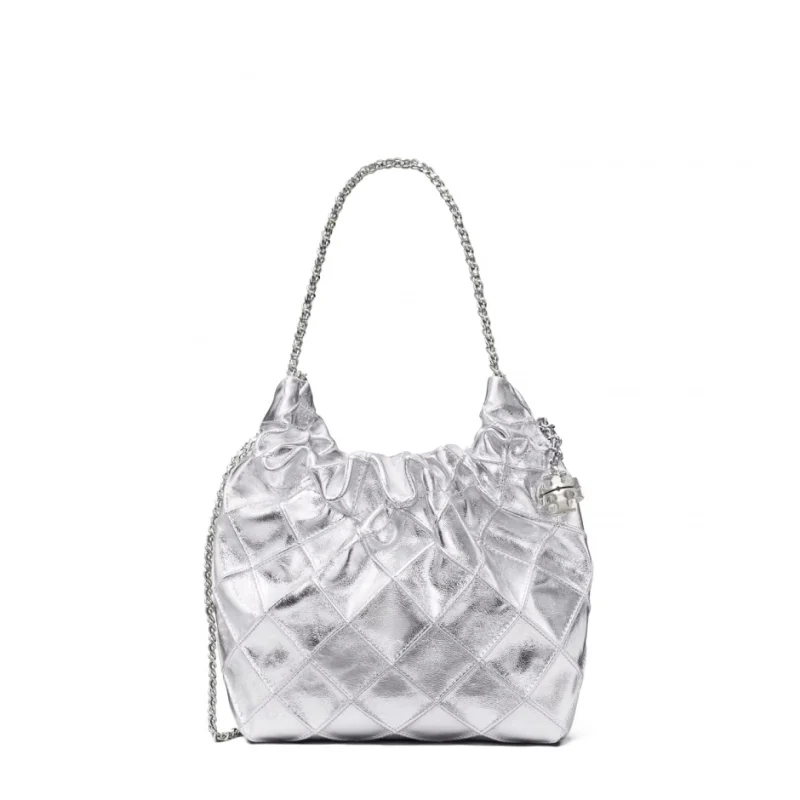 Дамска сребърна хобо чанта MINI FLEMING TORY BURCH