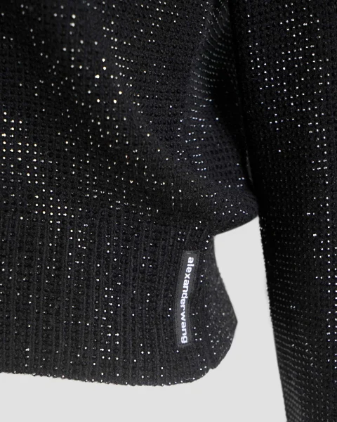 Crystal Hotfix Polo Cardigan in Black — снимка 3