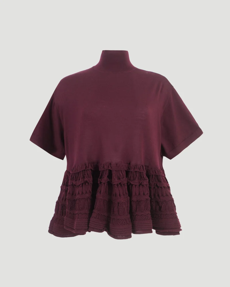 Wool Crinoline Top in Burgundy