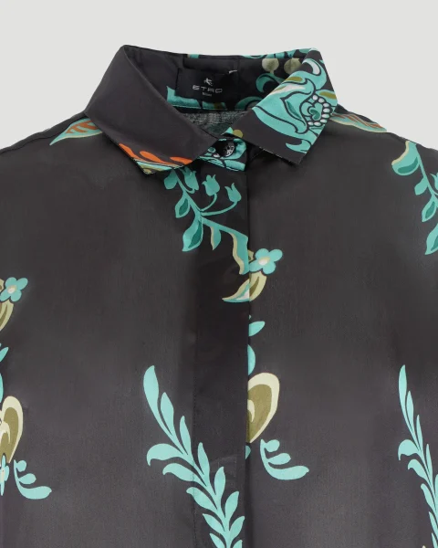 Daffodil-Print Silk Shirt in Multicolour — снимка 3