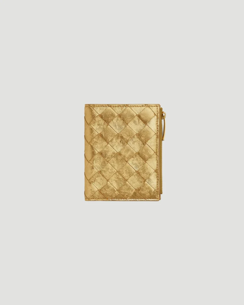 Intrecciato Small Bi-Fold Wallet in Gold