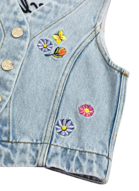 Елек от деним с бродерия Moschino Kids — снимка 3