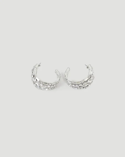 Cascading Crystal Hoop Earrings in Silver — снимка 2
