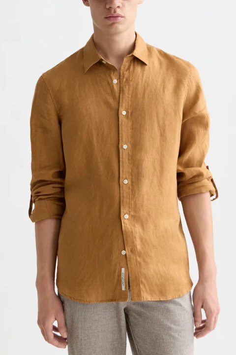 Риза Linen Regular Fit 183095 700 cathay spice — снимка 2