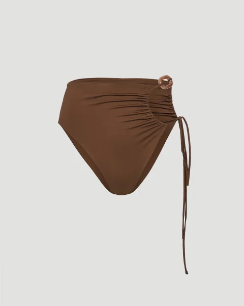 High-Waist Swim Bottom with Ring Detail in Brown
