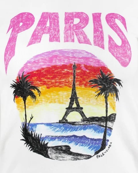Paris Tropical T-Shirt Fitted in White and Pink — снимка 3