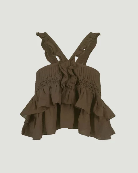 Daliana Ruffled Top in Khaki