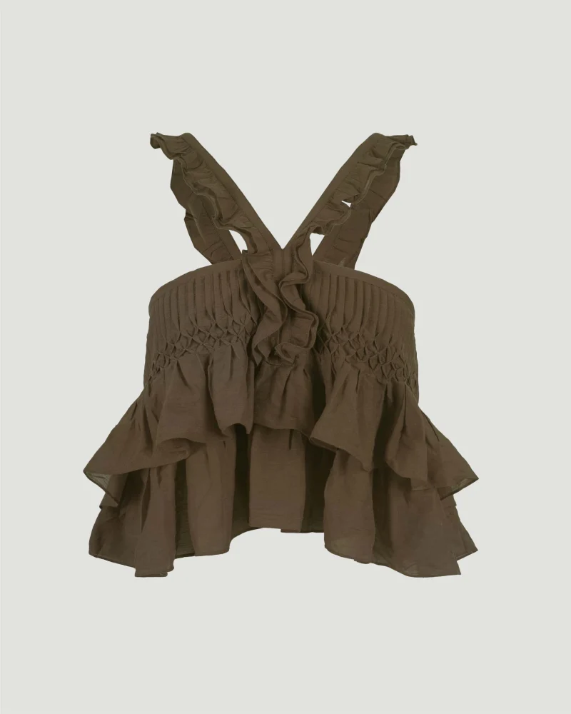 Daliana Ruffled Top in Khaki