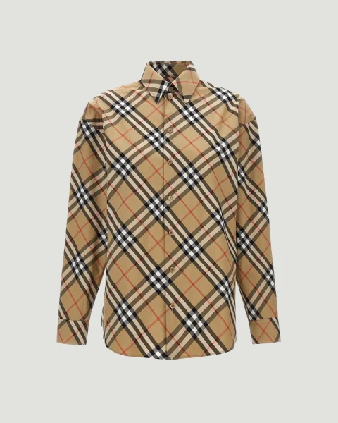 Slim Fit Check Cotton Shirt in Sand