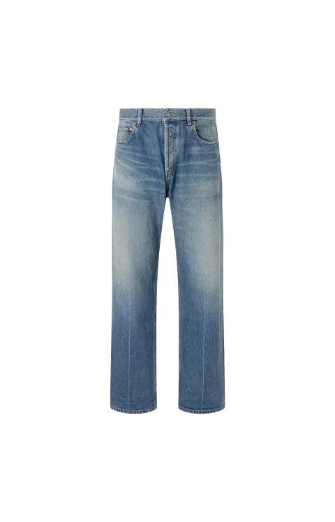 Tapered Mid Rise Jeans in Medium Blue