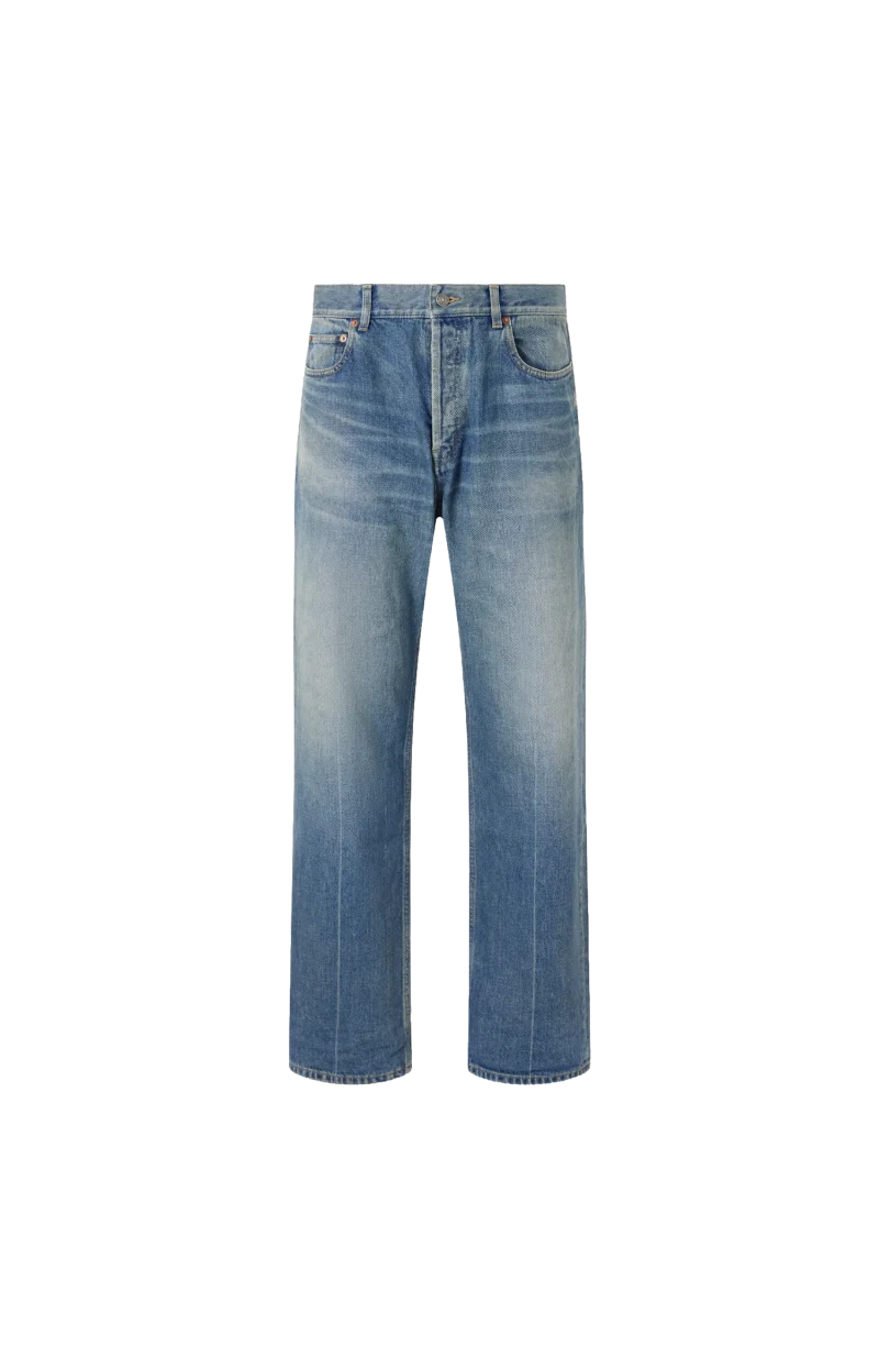 Tapered Mid Rise Jeans in Medium Blue