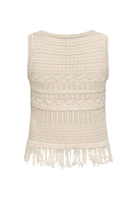 Сако Onlalix Sl Fringe Waistcoat Knt 15364856 11-0809 TCX ecru — снимка 2