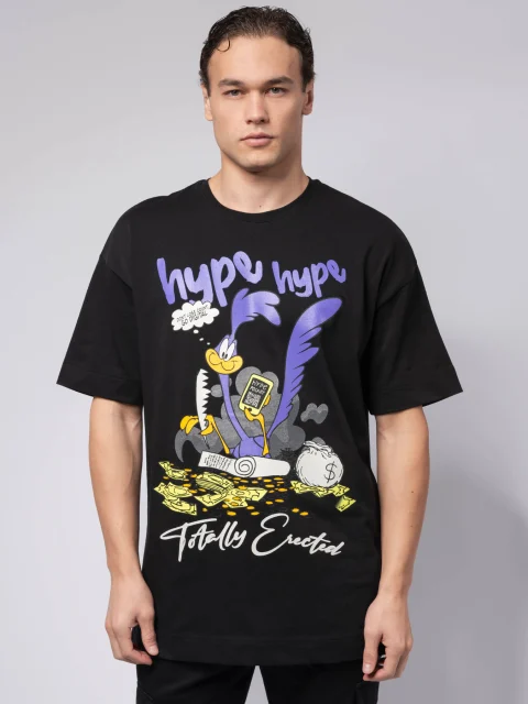 Черна овърсайз тениска TOTALLY x hype