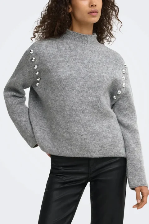 Плетено Onlselma Highneck 15381463 BS000087 medium grey melange — снимка 2