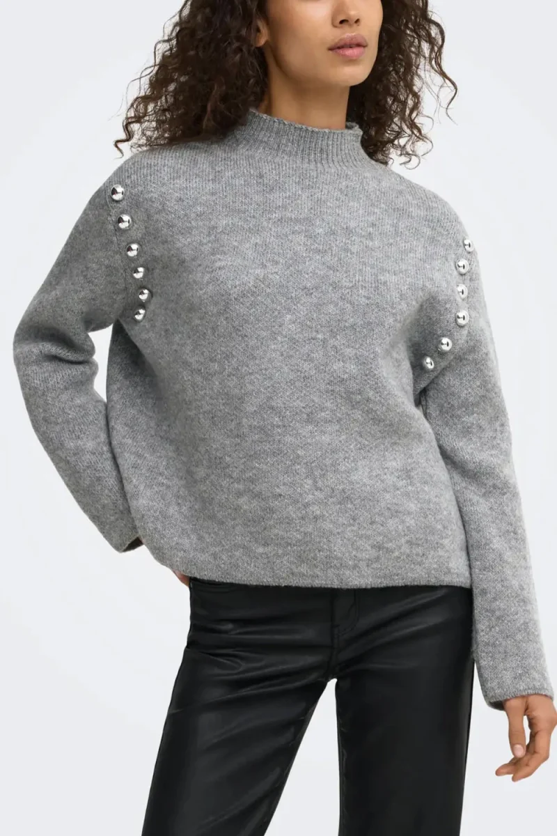 Плетено Onlselma Highneck 15381463 BS000087 medium grey melange — снимка 2